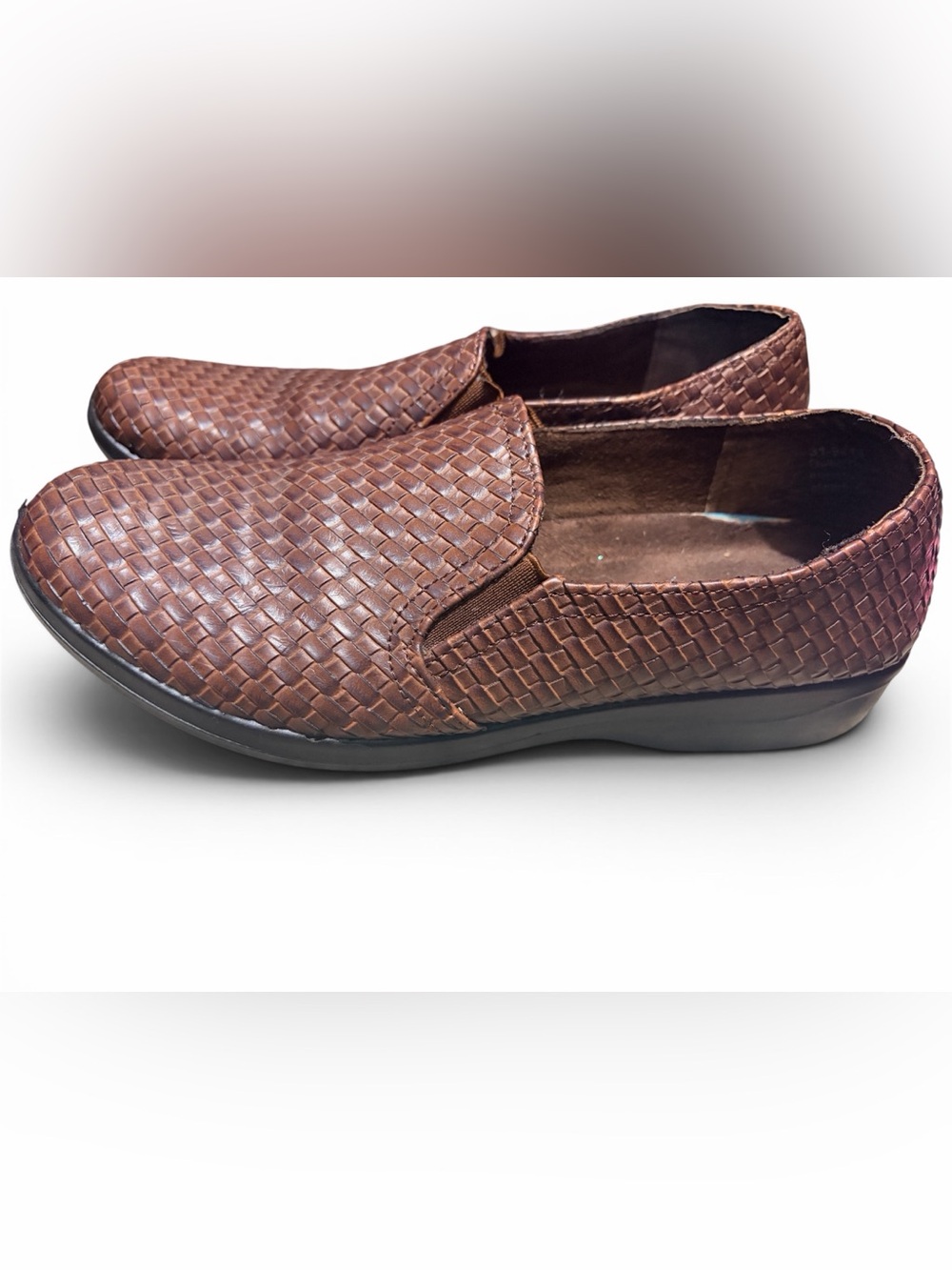 Easy Street Womens 8 Brown Woven Slip On Loafers Comfort Casual Shoes
